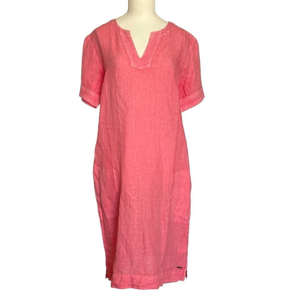 Saint James NWT Lydia Linen Midi Dress Womens Size 8 in Rio Coral